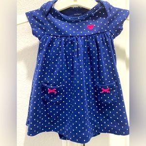 Navy White Polka-Dotted Infant Carter’s Cotton Dress Hot Pink Trim 3 Months